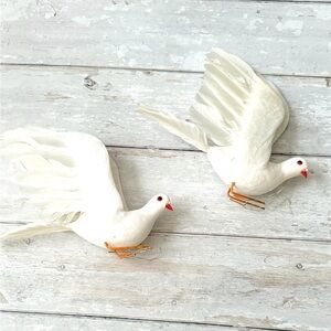 White Turtle Doves Simulation Birds Set of 2 Home Holiday Decor 2pk 9x7in Each